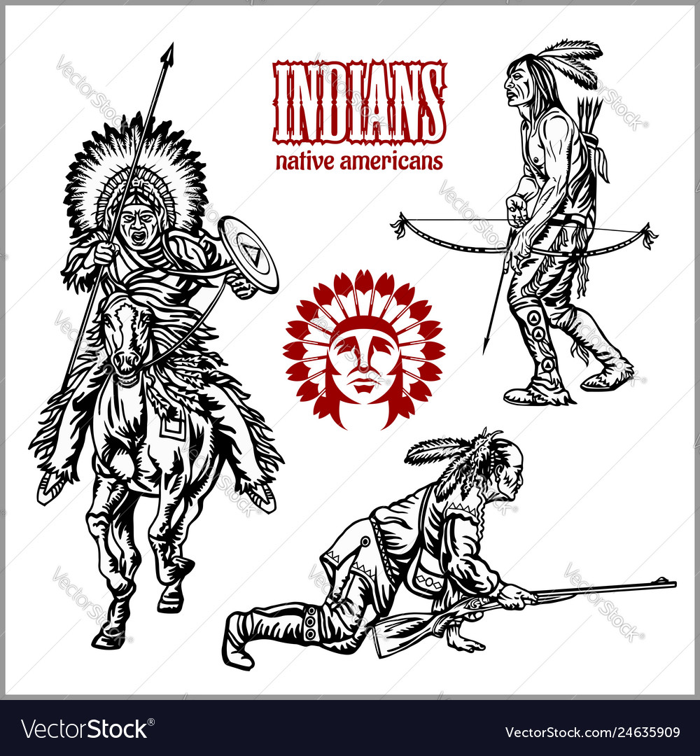 American indians set of vintage emblems labels Vector Image