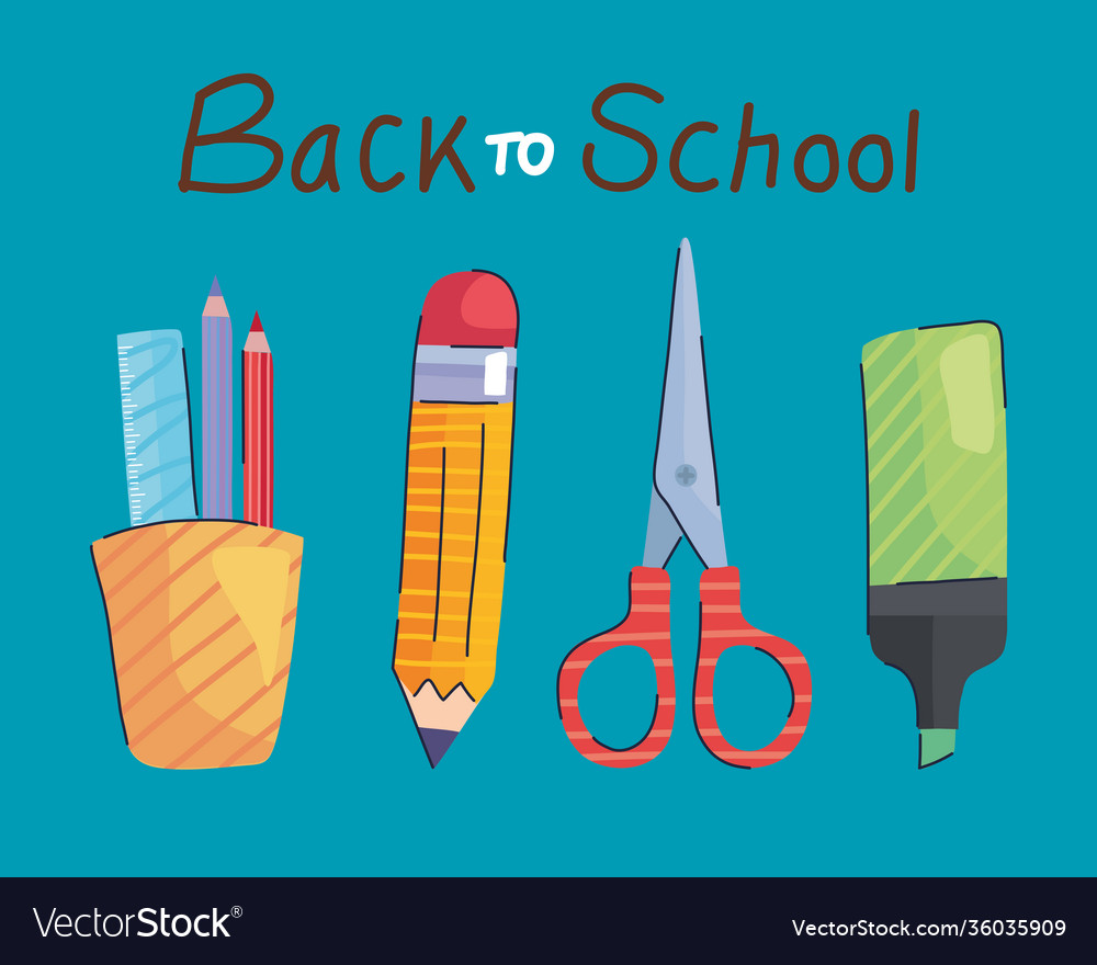 Back to school lettering and set supplies Vector Image