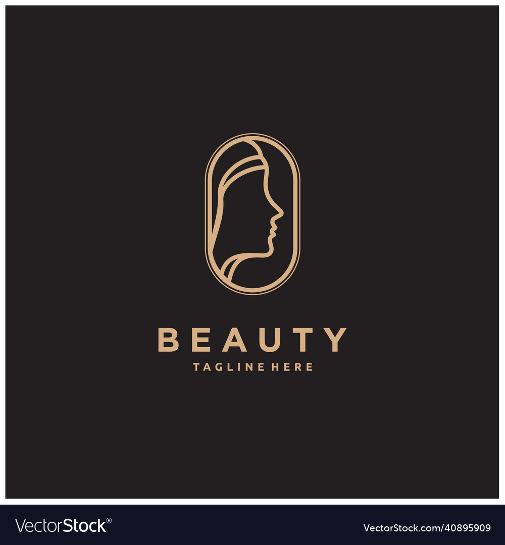 Beauty face frame oval line art gold logo design Vector Image