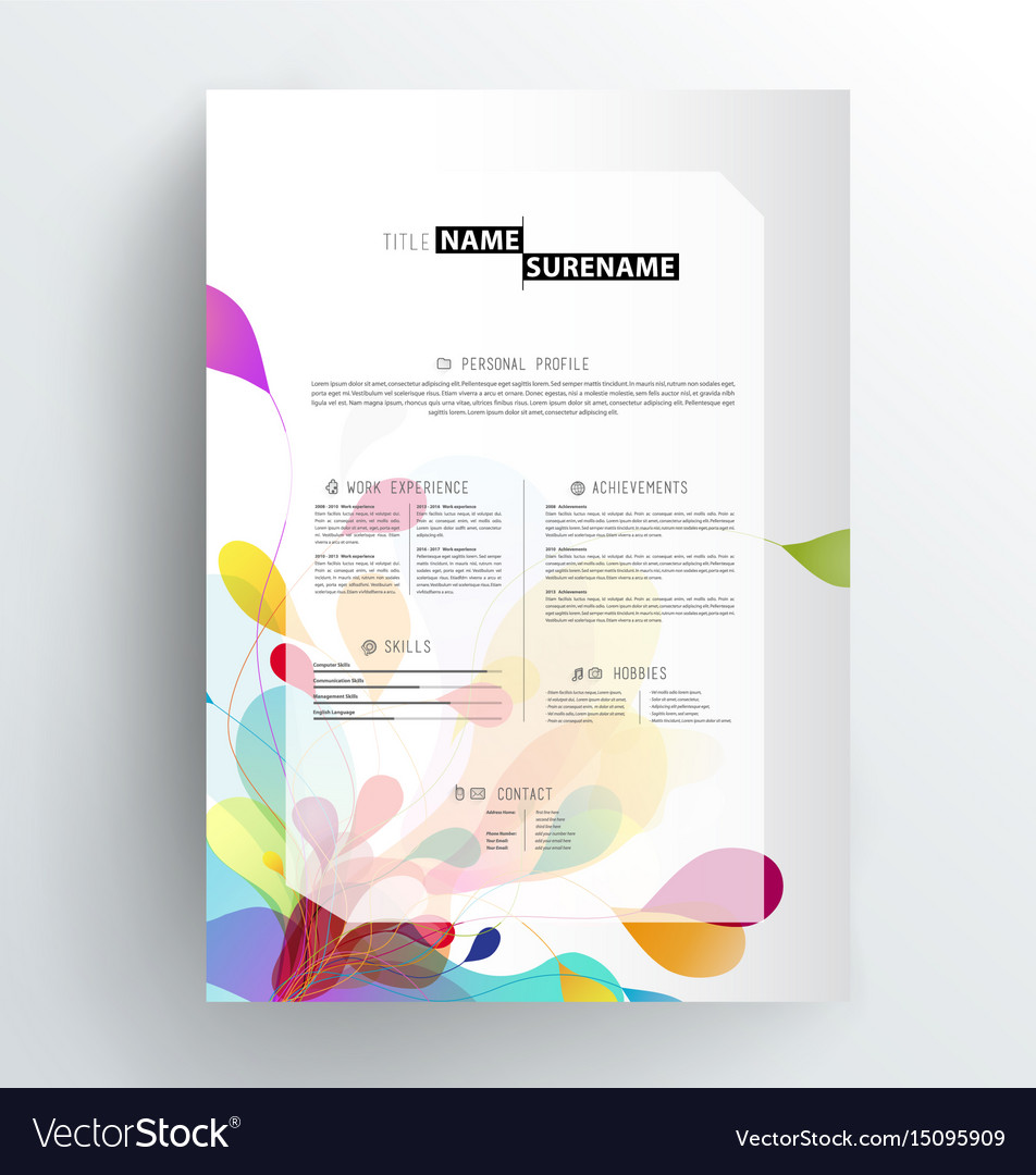 Creative Abstract Colorful Cv Resume Template Vector Image