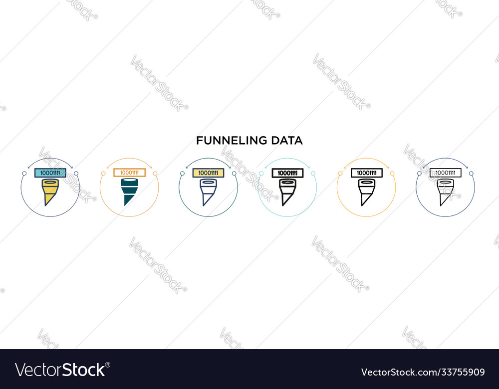 Funneling data icon in filled thin line outline