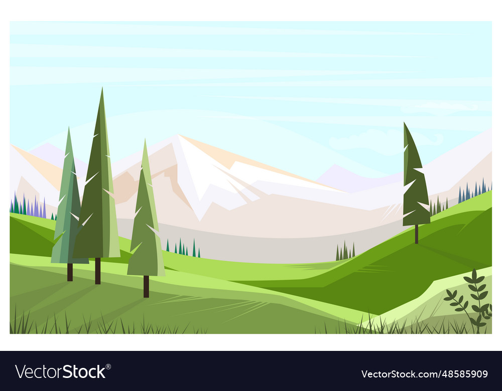 Green fields with tall trees Vector Image Green fields with tall trees