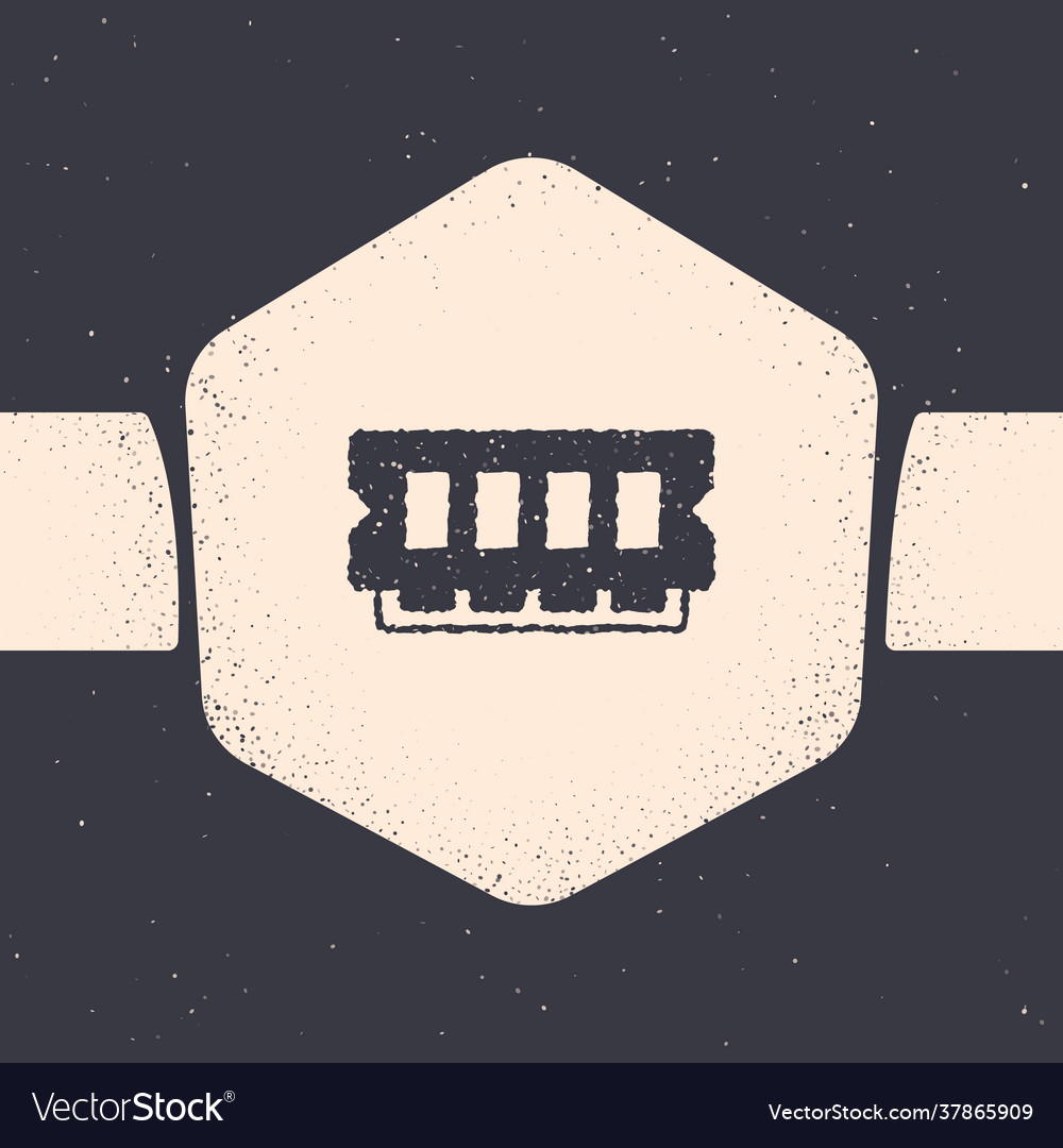 Grunge ram random access memory icon isolated