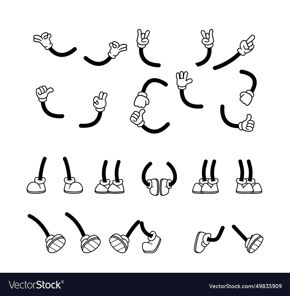 Hands and legs set in whimsical retro cartoon Vector Image