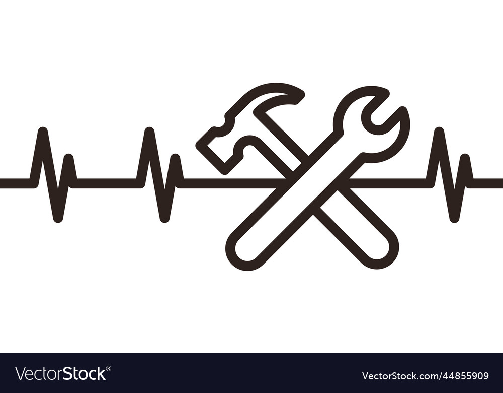 Heartbeat pulse with crossed hammer and wrench Vector Image
