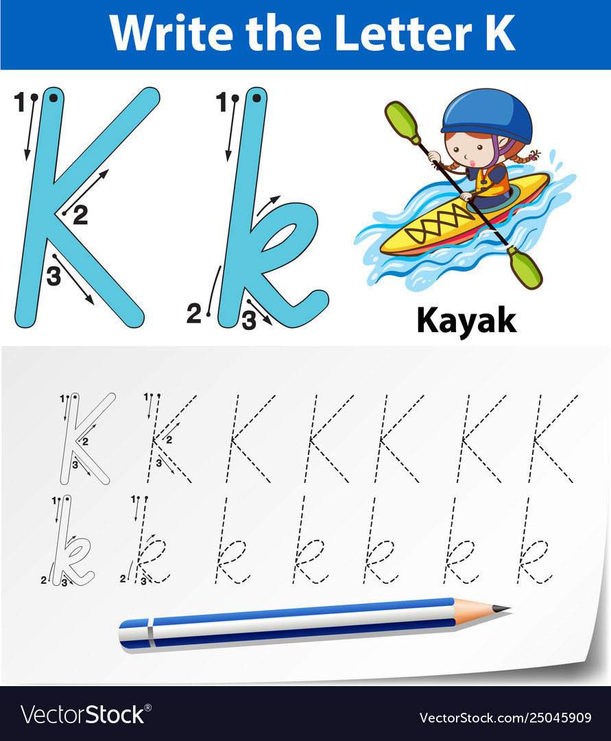 Letter k tracing alphabet worksheets vector image Letter k tracing alphabet worksheets