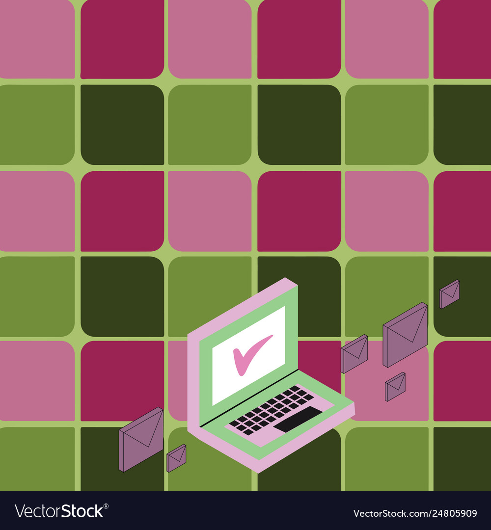 Mail envelopes around laptop with check mark vector image Mail envelopes around laptop with check mark