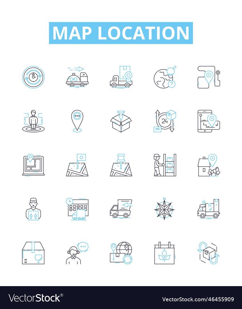 Map location line icons set