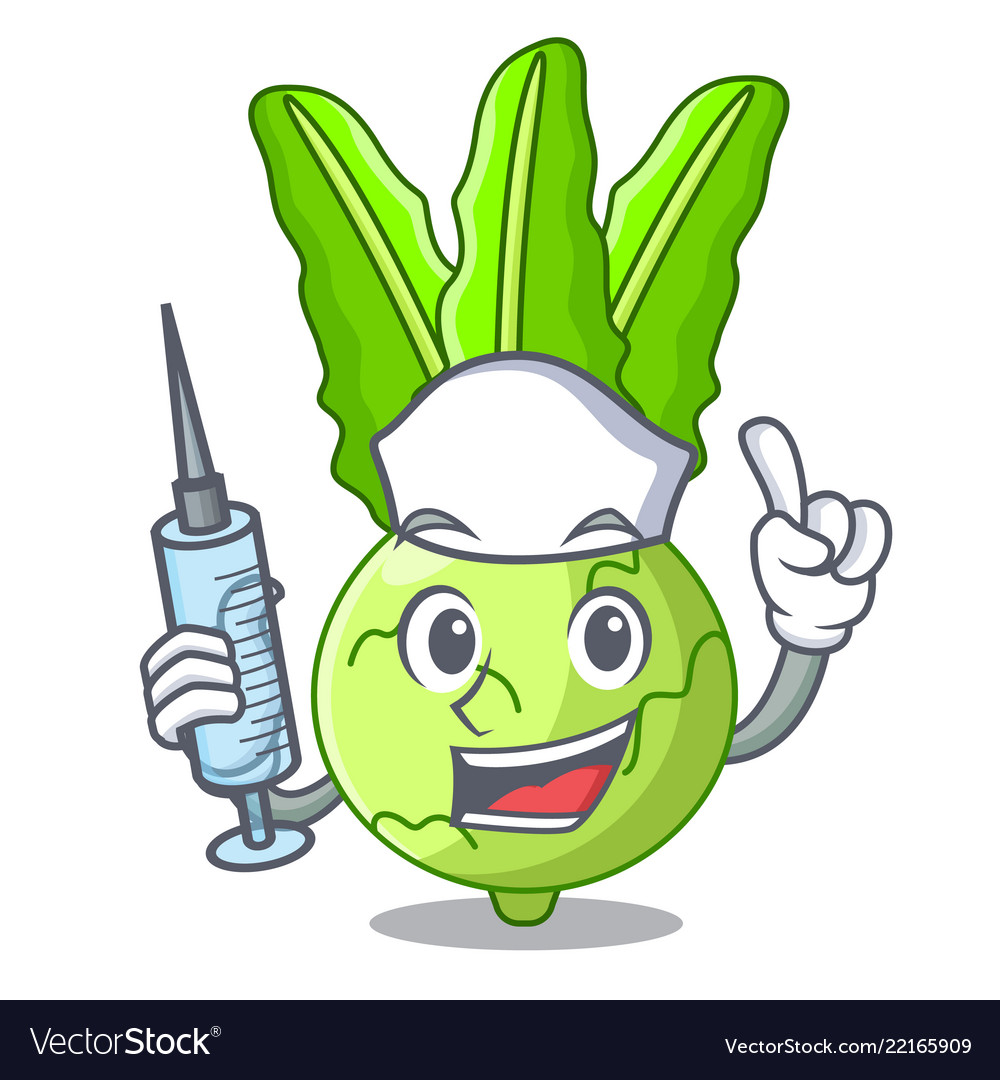 Nurse character kohlrabi on a wooden table