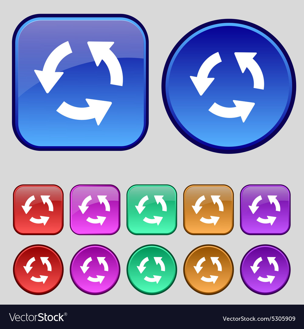 Refresh icon sign a set of twelve vintage buttons