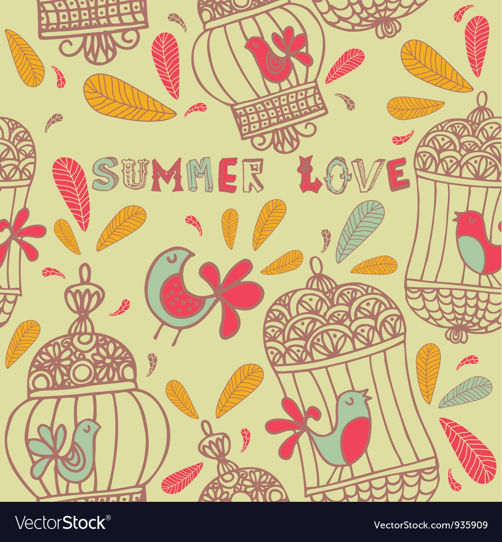 Retro summer love birds pattern Royalty Free Vector Image