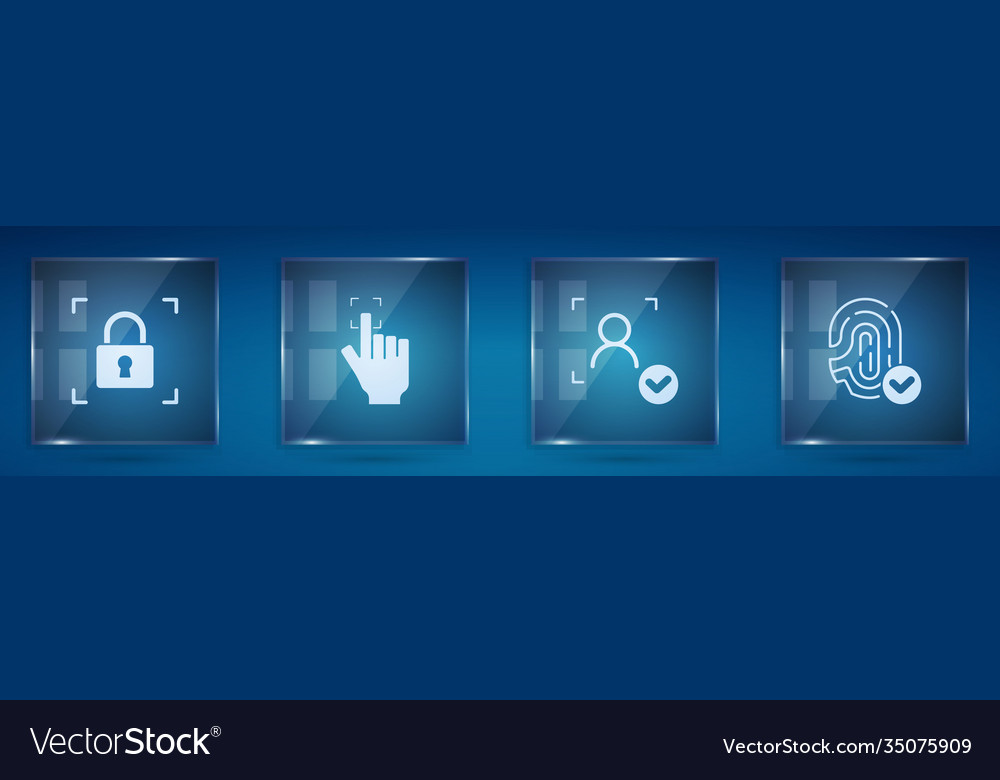 Set fingerprint with lock face recognition Vector Image Set fingerprint with lock face recognition