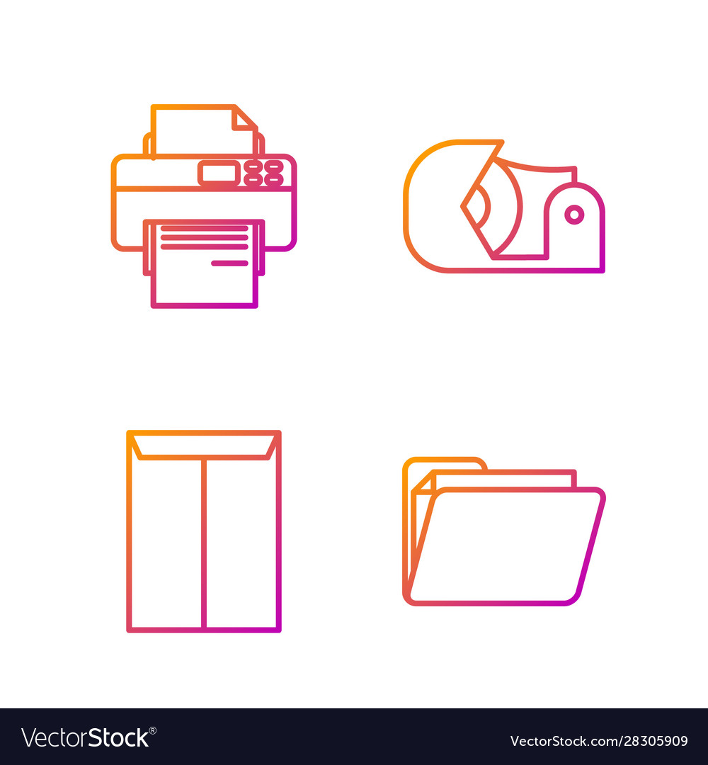 Set line document folder envelope printer vector image Set line document folder envelope printer