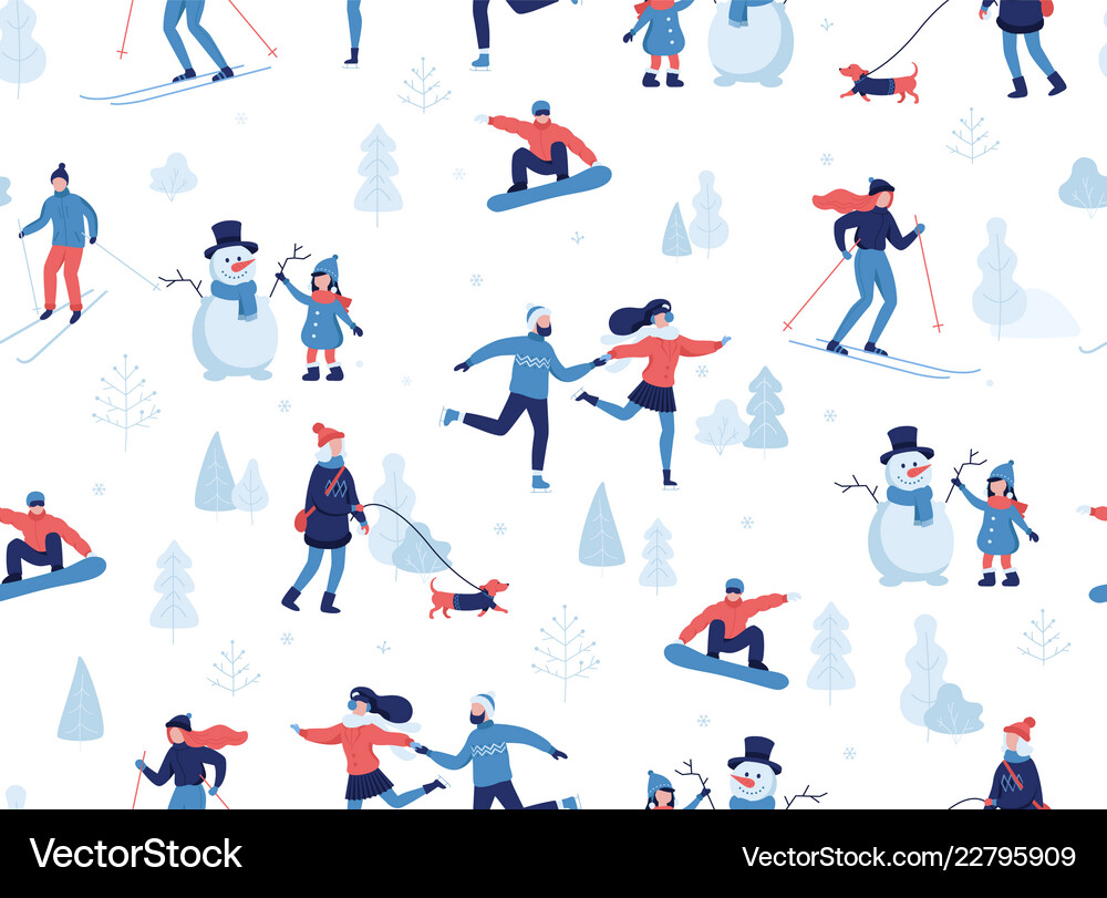 Winter seamless pattern people having Royalty Free Vector
