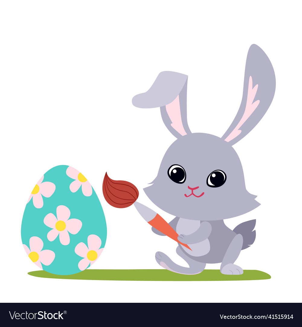 Cute cartoon rabbit painting an easter egg Vector Image