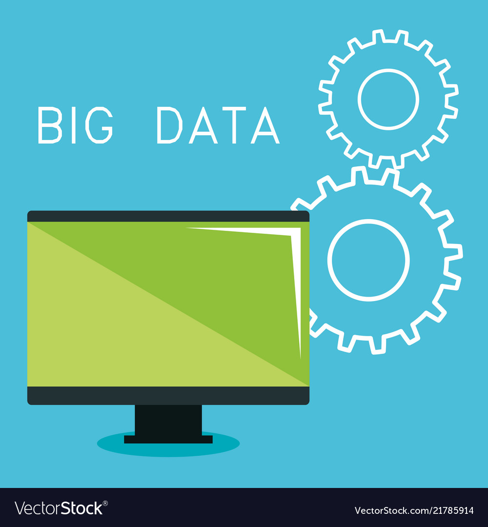 Desktop computer with big data icons vector image Desktop computer with big data icons