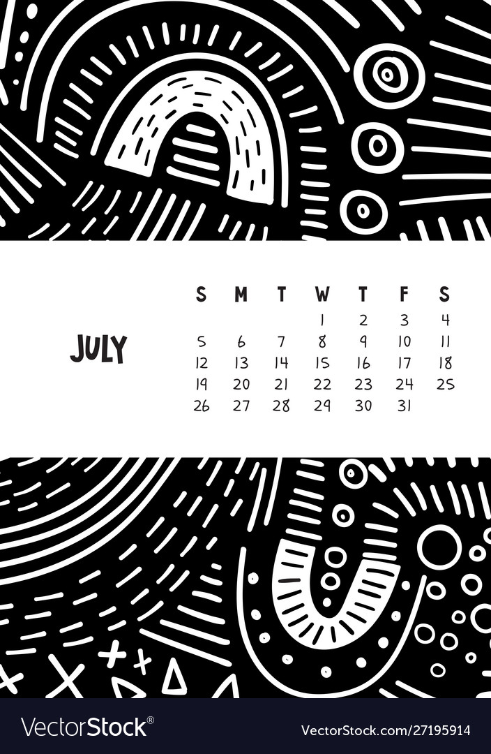 July colorful monthly calendar for 2020 year