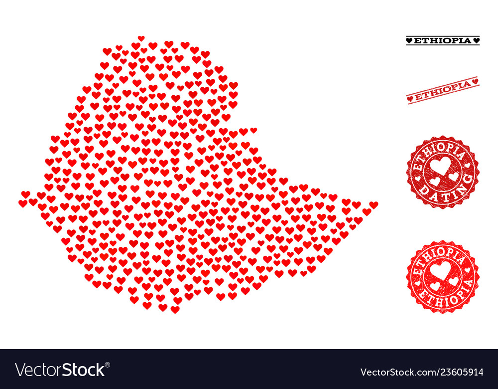 Lovely collage map of ethiopia and grunge stamps