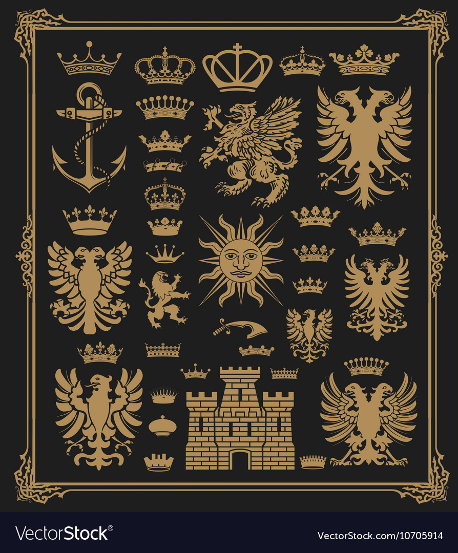 Mega pack of heraldic elements with baroque frame