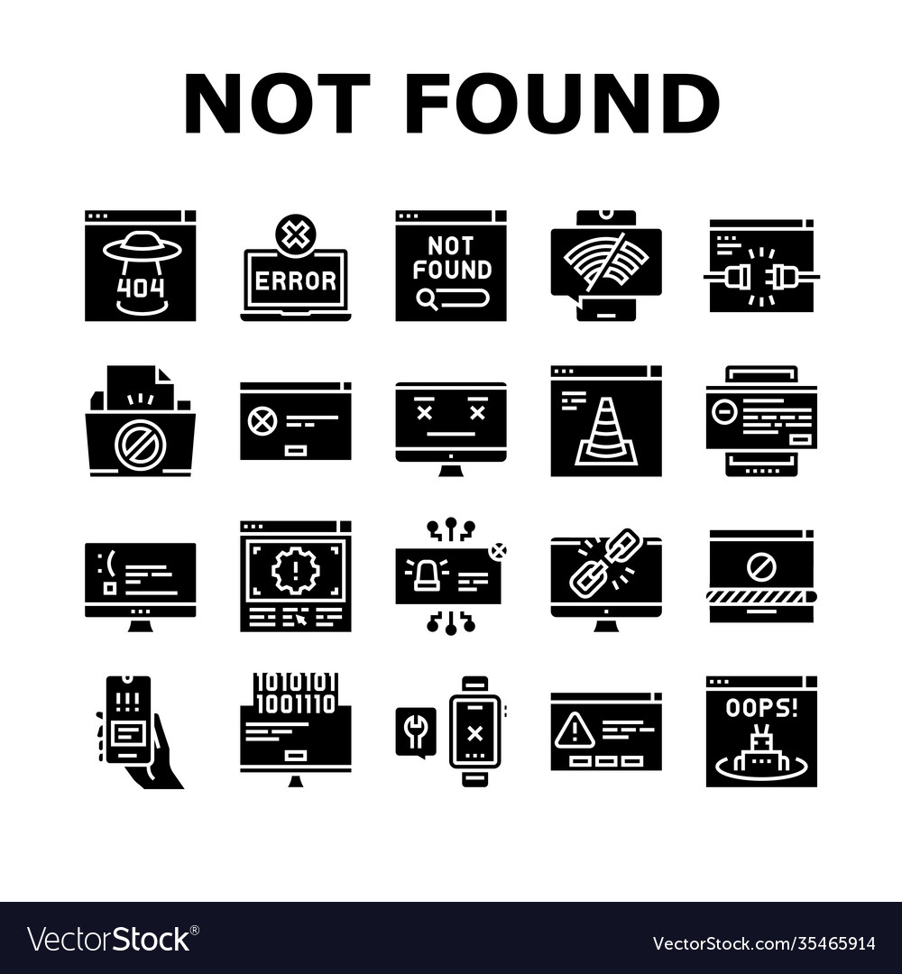 Not found web page collection icons set Vector Image Not found web page collection icons set