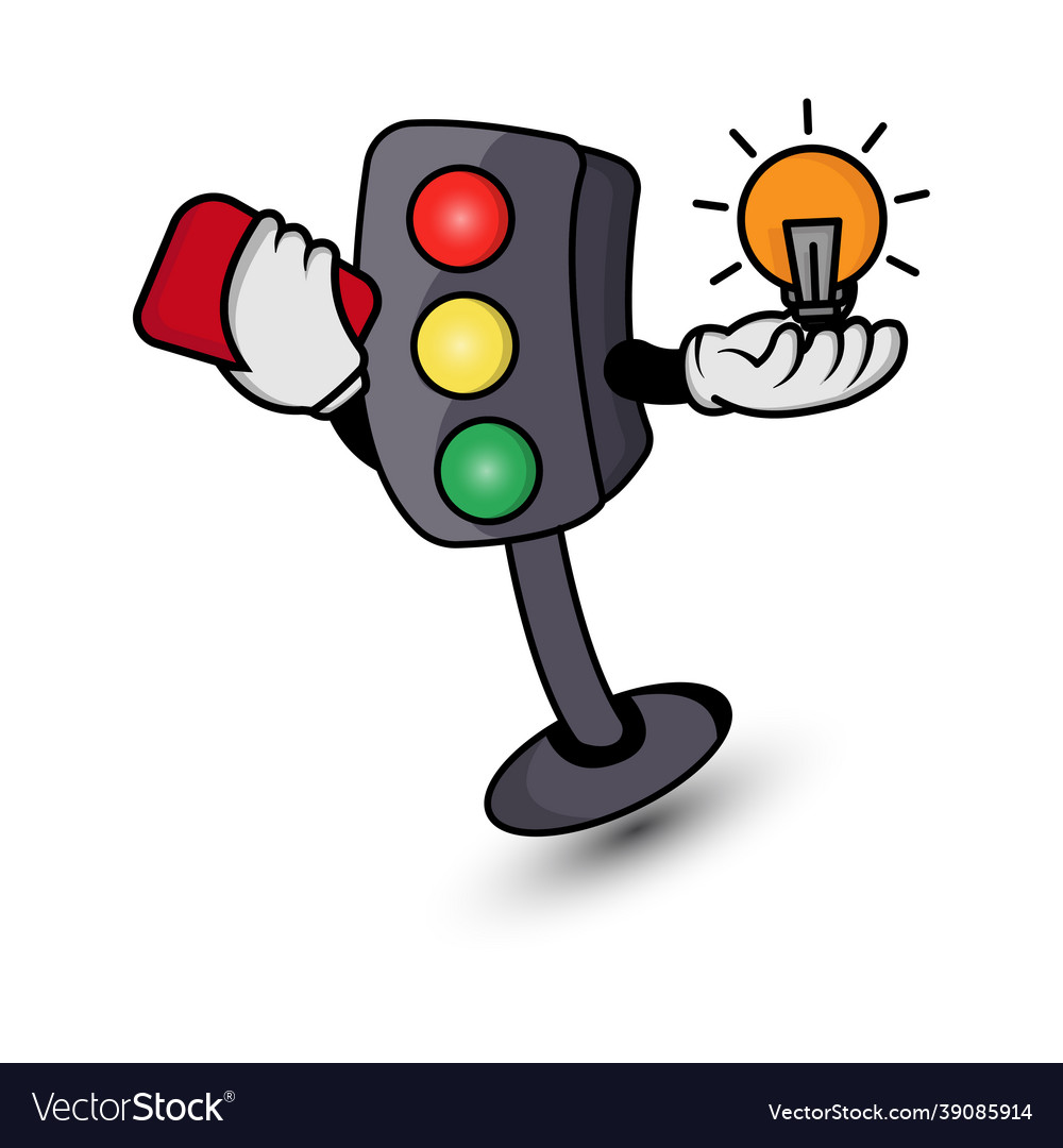 Traffic light cartoon character with bulb