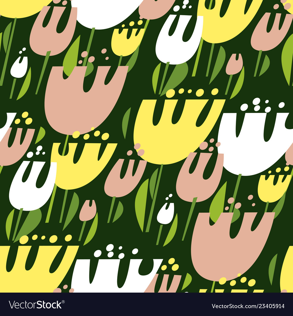 Tulips multicolor seamless pattern vector image Tulips multicolor seamless pattern
