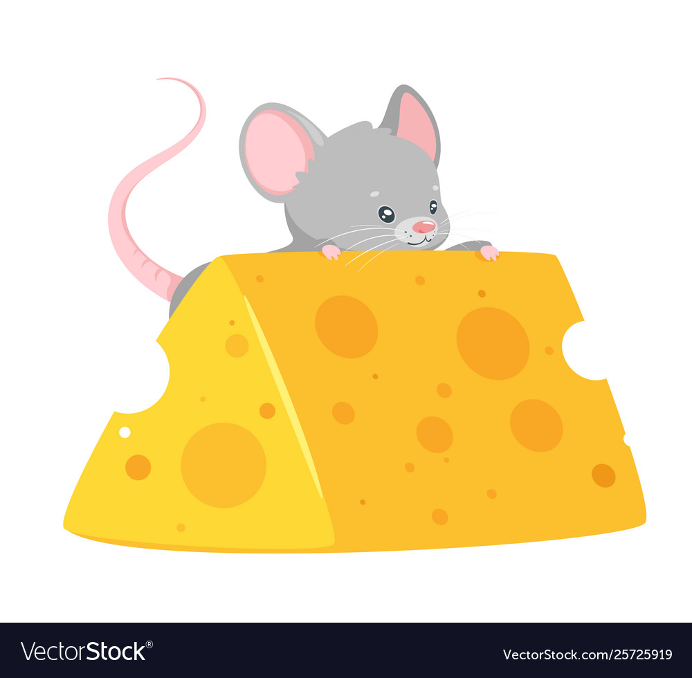 Bamouse eating cheese flat Royalty Free Vector Image