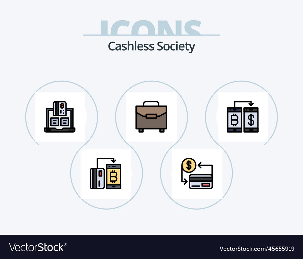 Cashless society line filled icon pack 5