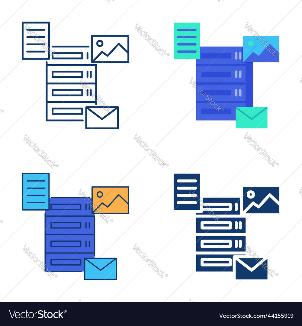 Data management icon set in flat and line style