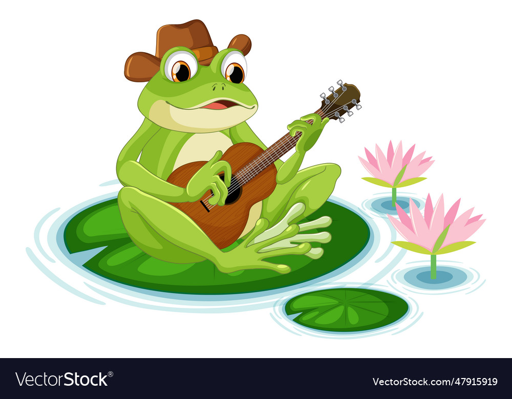 Green frog playing guitar