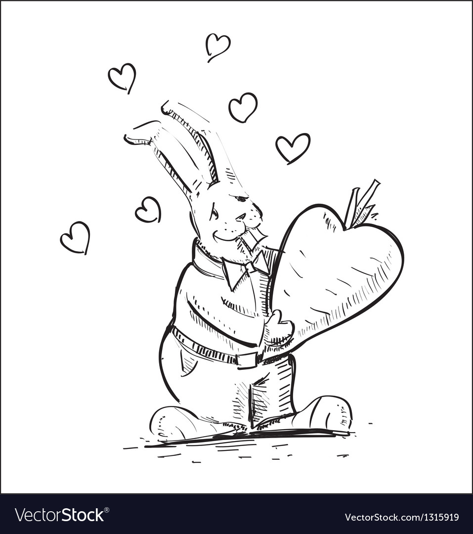 In love rabbit holding heart shaped carrot