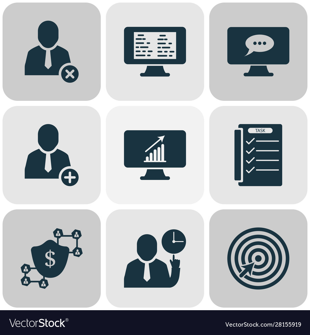 Job icons set with tasklist add to team vector image Job icons set with tasklist add to team