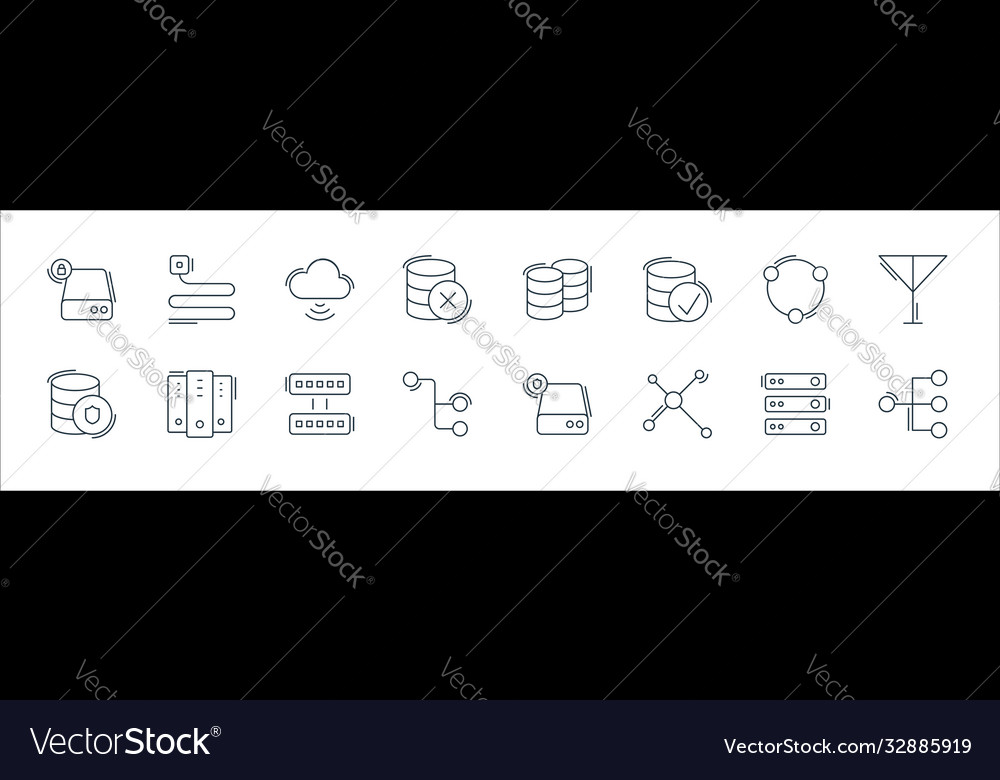 Network and database line icons linear set vector image Network and database line icons linear set