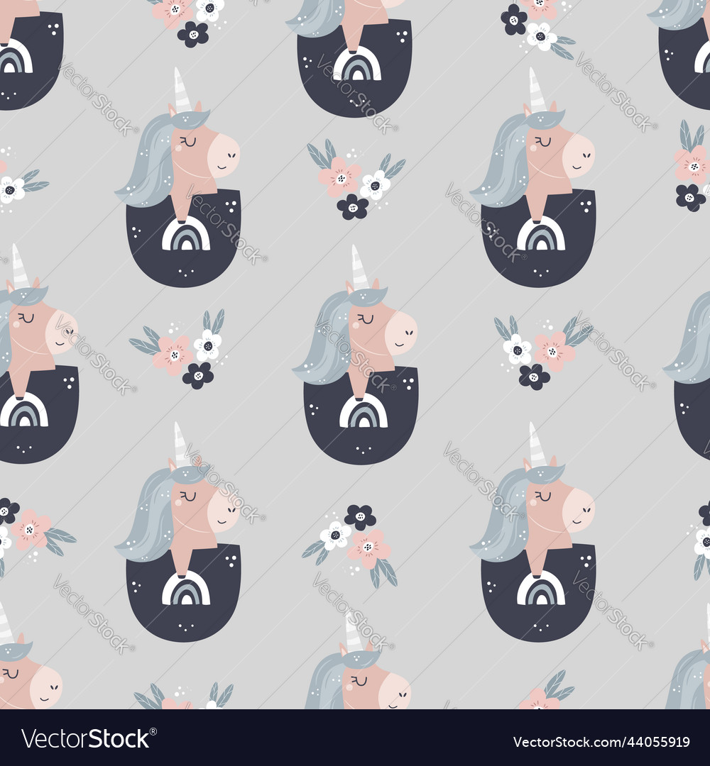 Seamless pattern with adorable unicorns in little vector image Seamless pattern with adorable unicorns in little