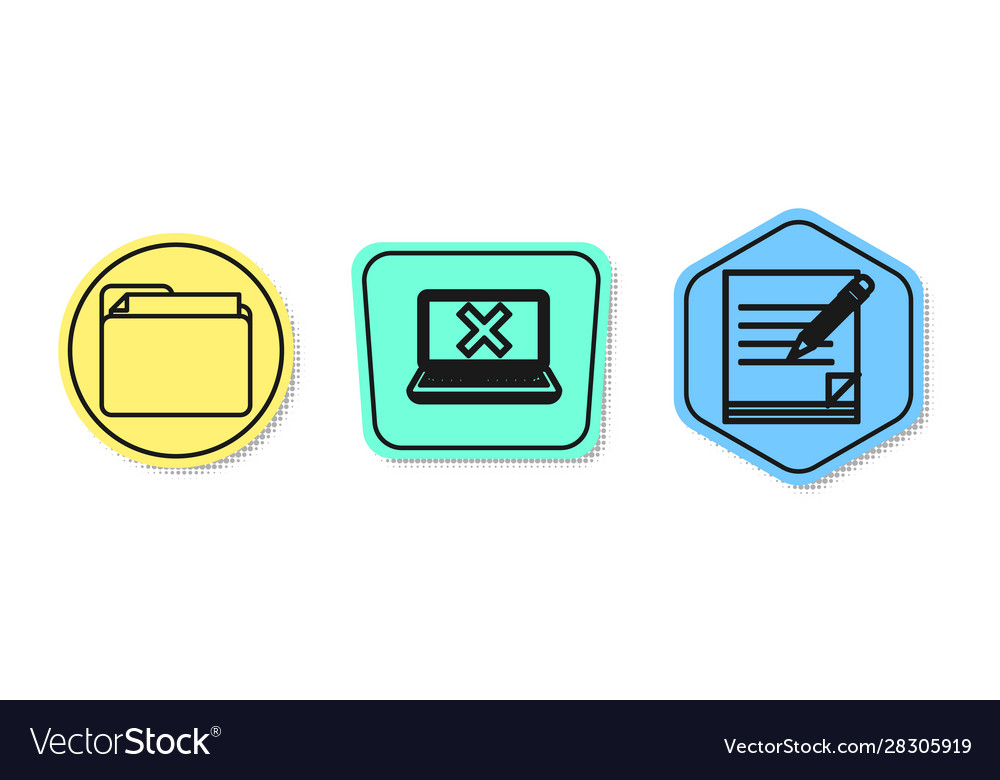 Set line document folder laptop and cross mark vector image Set line document folder laptop and cross mark