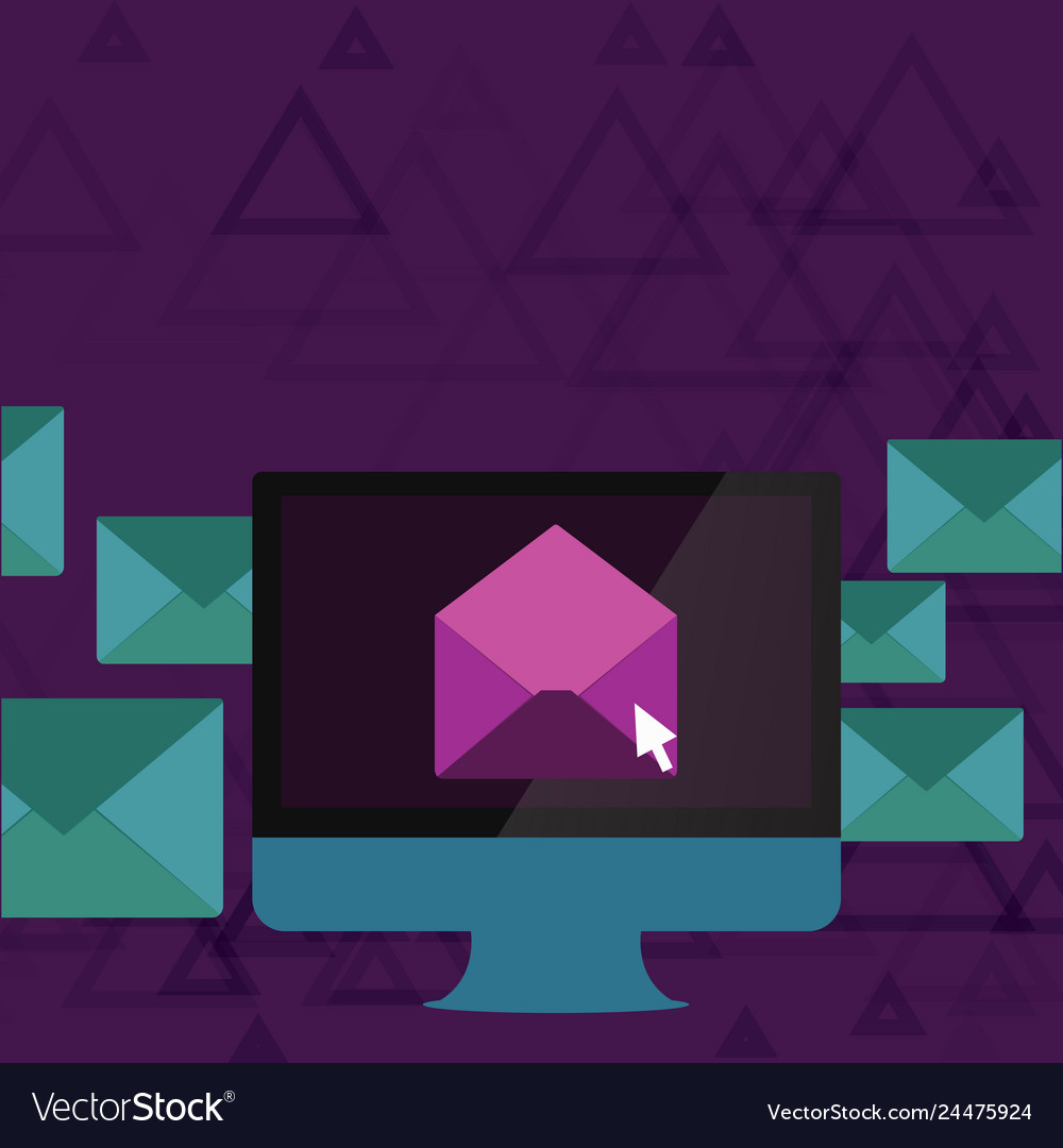 Computer screen with open color envelope and small vector image Computer screen with open color envelope and small