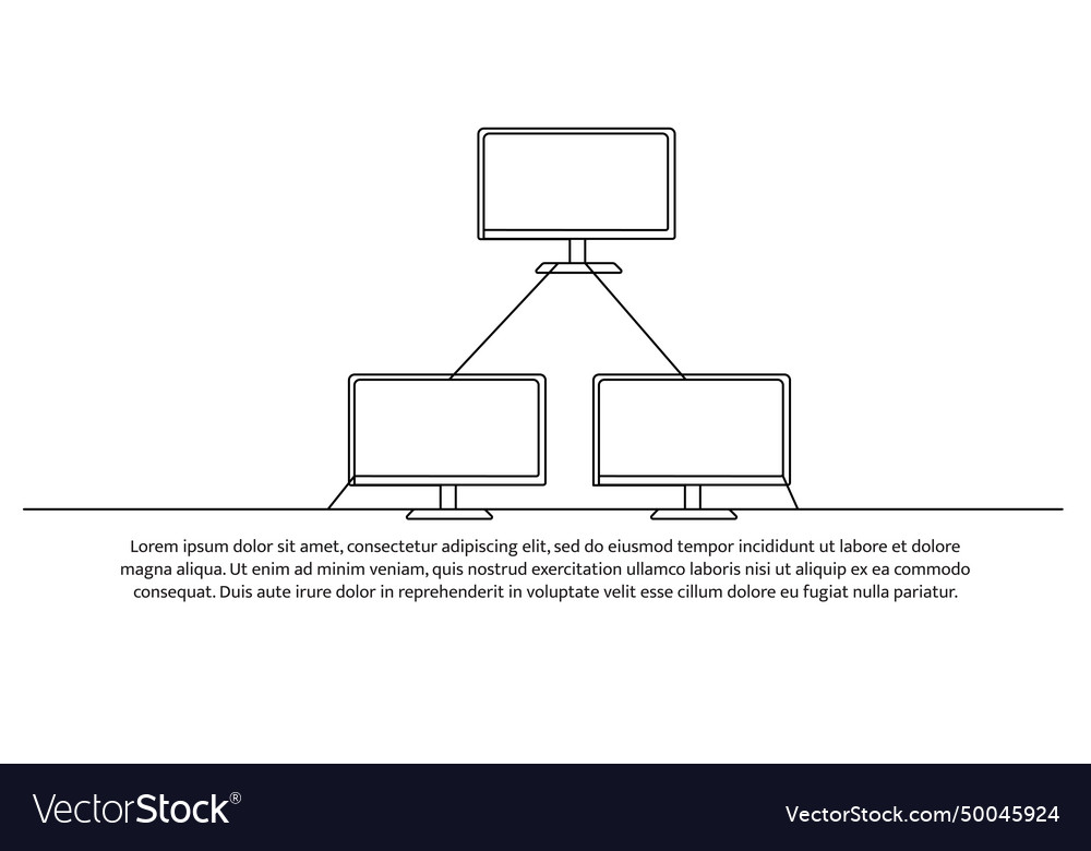Continuous line design of computers connected Vector Image Continuous line design of computers connected