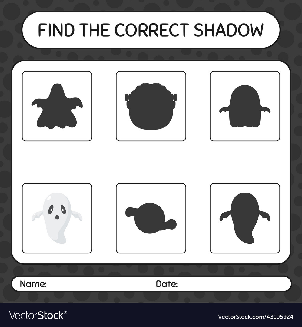 Find the correct shadows game with ghost vector image Find the correct shadows game with ghost