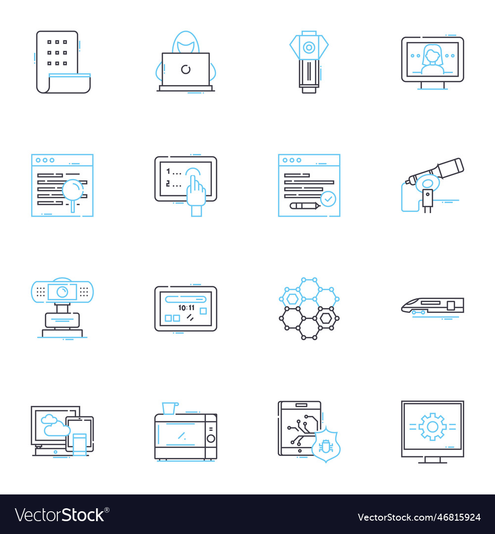 Machine linear icons set automation robotics vector image Machine linear icons set automation robotics
