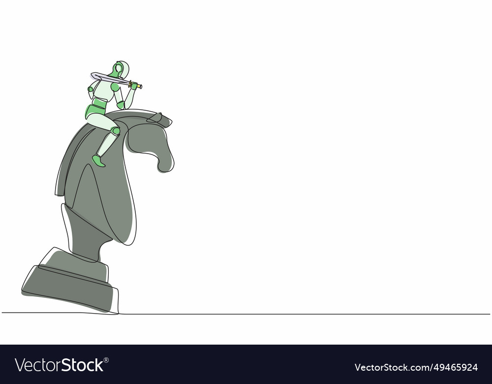 Single continuous line drawing robots riding big vector image Single continuous line drawing robots riding big