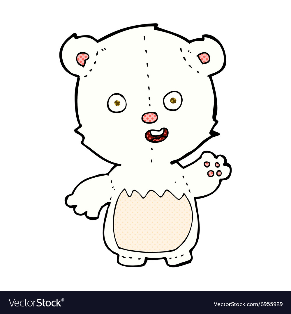 Comic cartoon waving polar bear cub