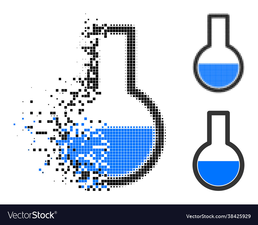 Damaged pixel flask glyph with halftone version vector image Damaged pixel flask glyph with halftone version