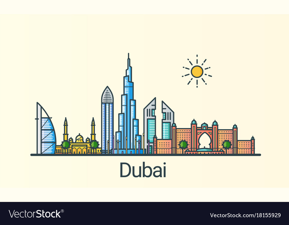 Flat line dubai banner Royalty Free Vector Image