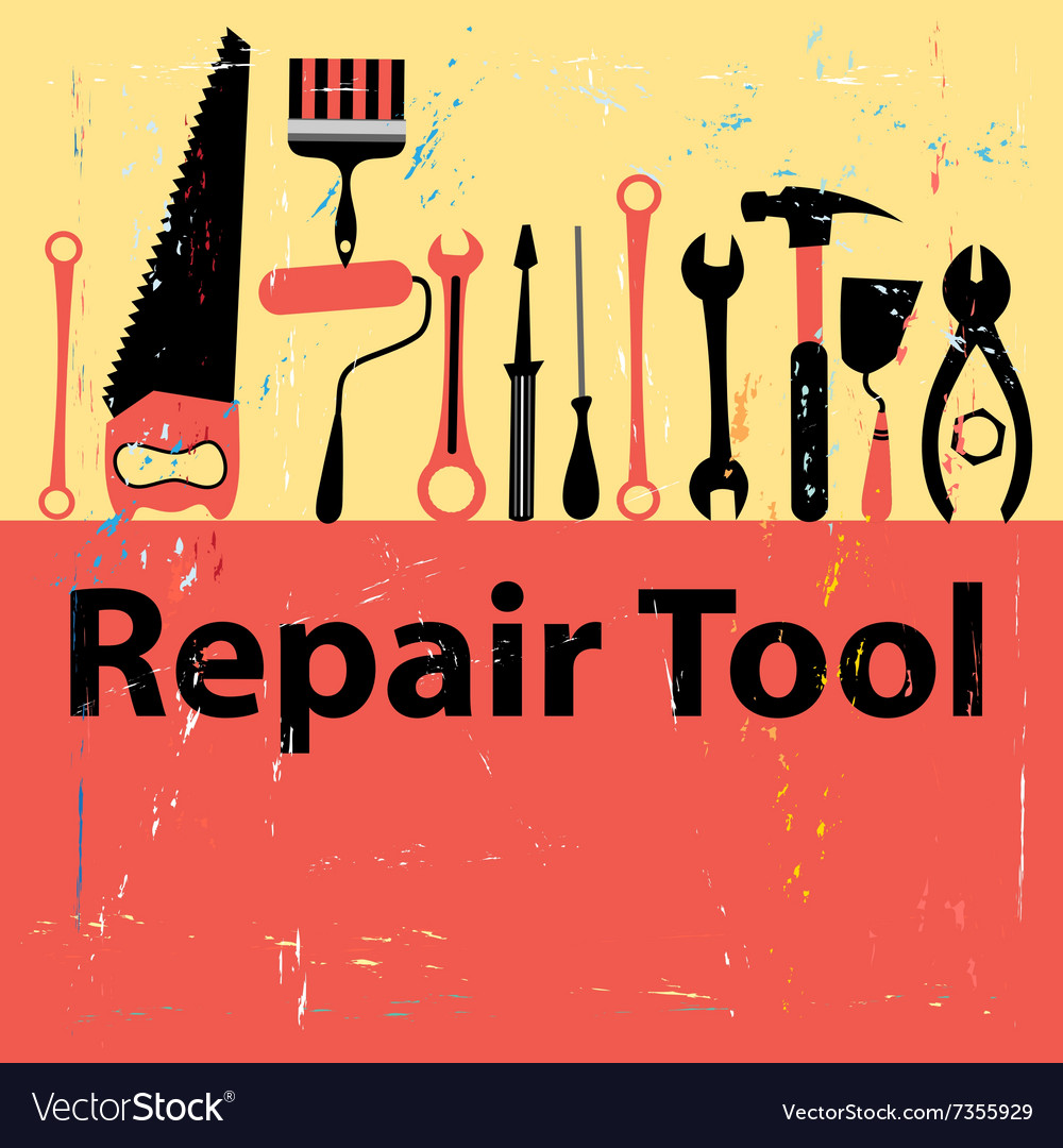 Graphic icon set repair tools on white background