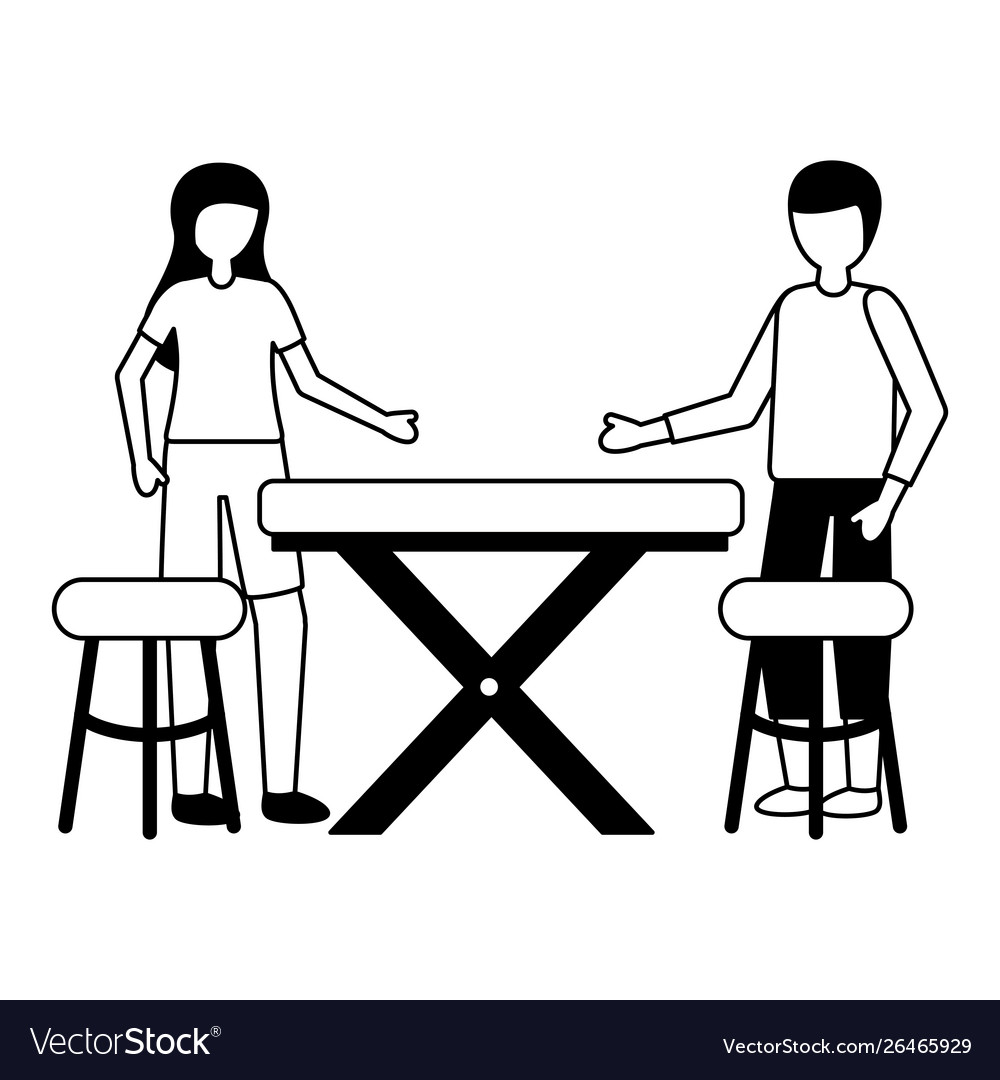 Man and woman customers table chairs