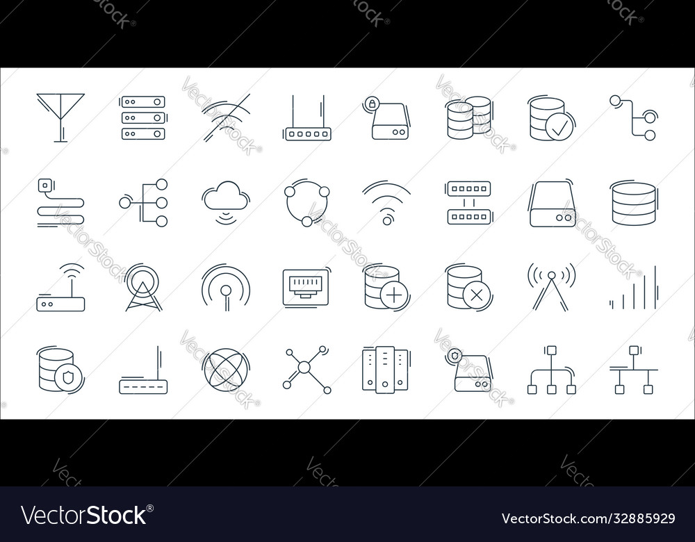Network and database line icons linear set vector image Network and database line icons linear set