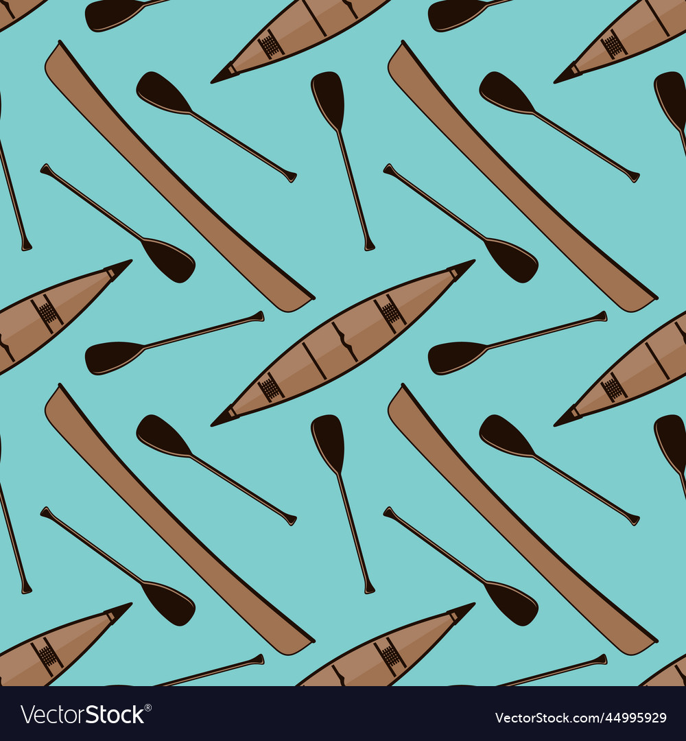 Seamless pattern with canoe and paddles