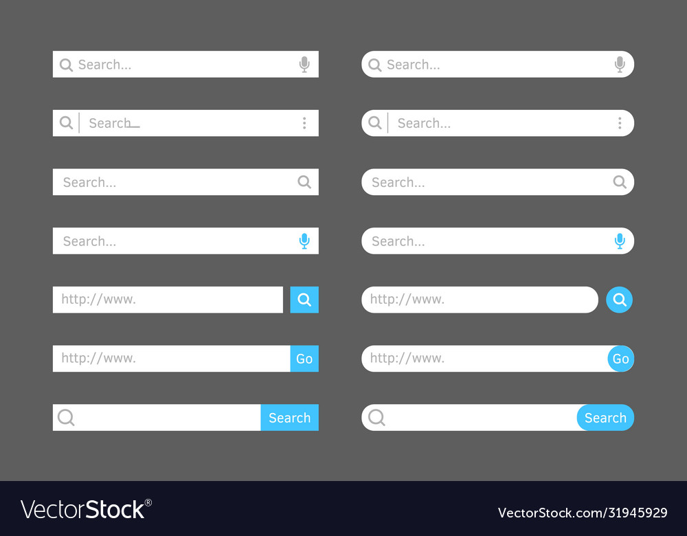 Search bar website ui set searching element vector image Search bar website ui set searching element