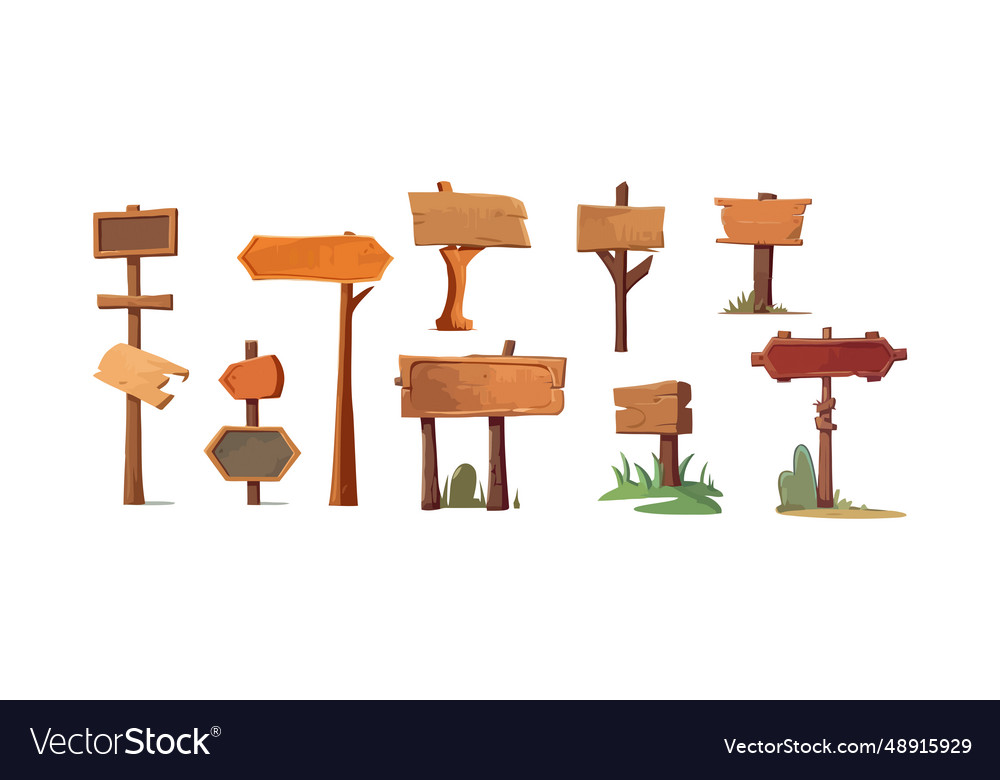 Wooden Cartoon Signs And Banners Set Flat Vector Image