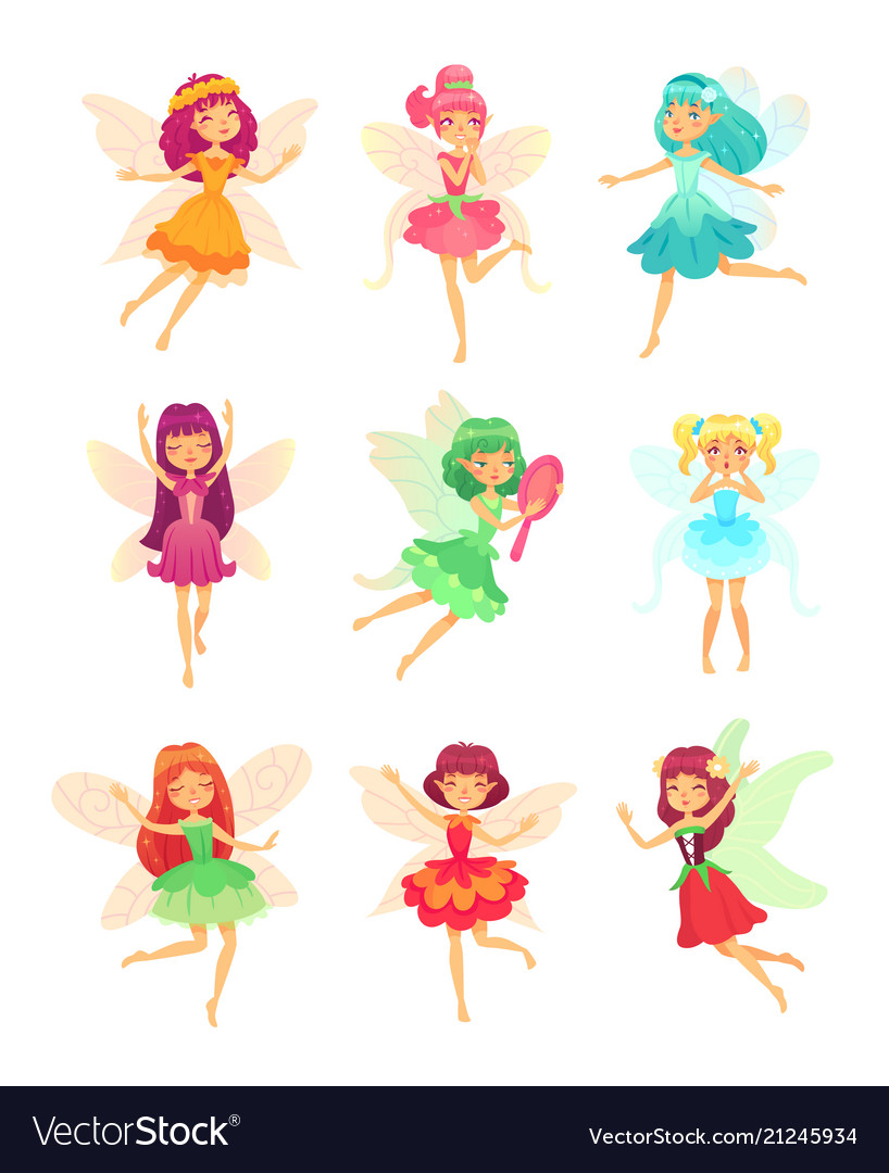 Cartoon fairy girls cute fairies dancing in Vector Image